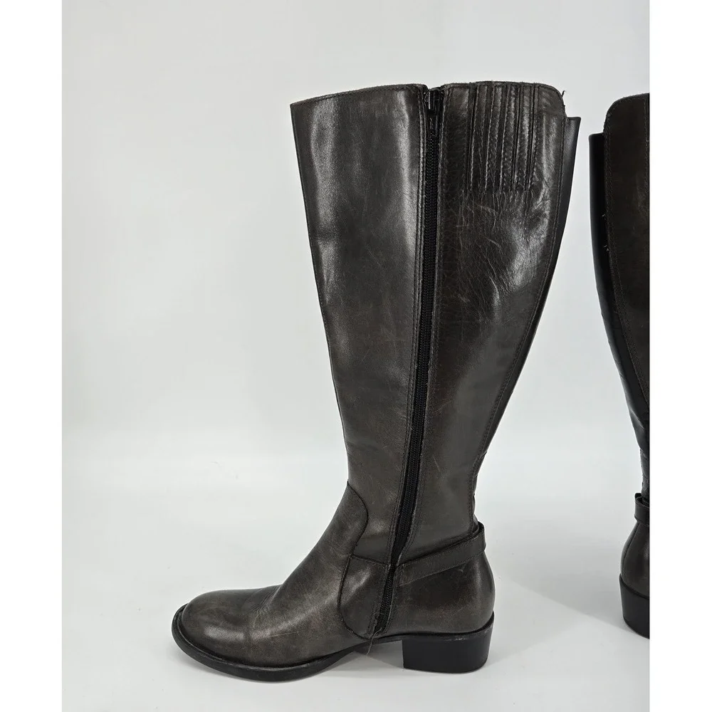 Born Borda Distressed Grey Leather Wide Calf Knee High Riding Boots Womens 8.5 M